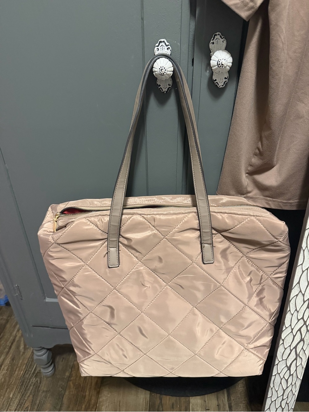 Quilted Nylon Tote Bag in Blush Pink